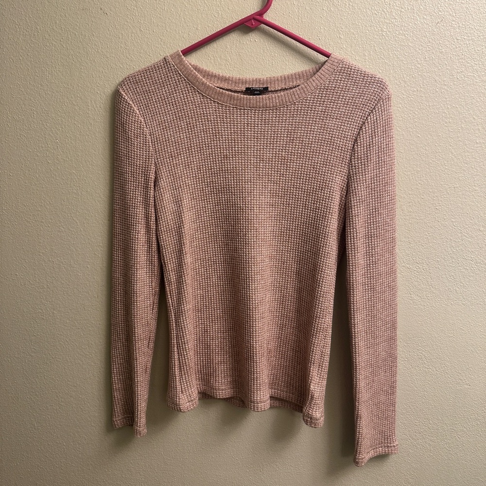 Express Glitter Waffle Fitted Crew Neck Long Sleeve Top Size Small Beige - Picture 6 of 8